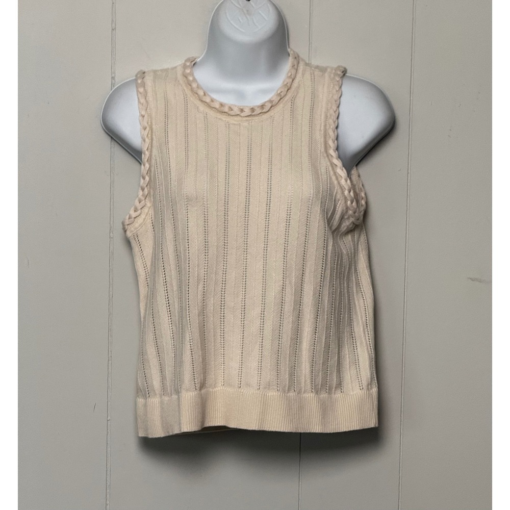 NWT Truth by Republic Egg White Pointelle Braided Trim Sweater Tank Top Size M